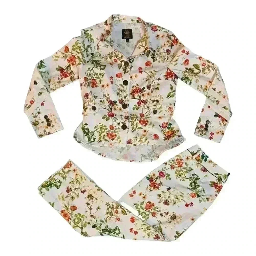 Disney Floral Blazer and Pants Set in White, Green, Pink